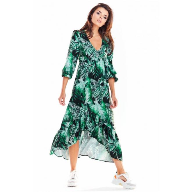 Zelené maxi šaty s motívom listov pre dámy