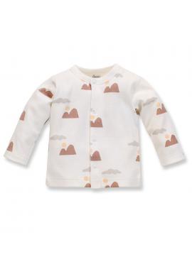 Detský bavlnený svetrík smotanovej farby s motívom hôr