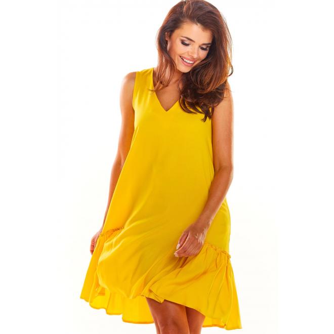Žlté lichobežníkové šaty s volánom pre dámy