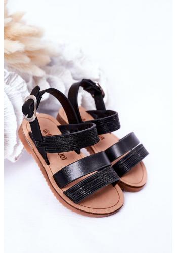 Detské lesklé sandále v čiernej farbe