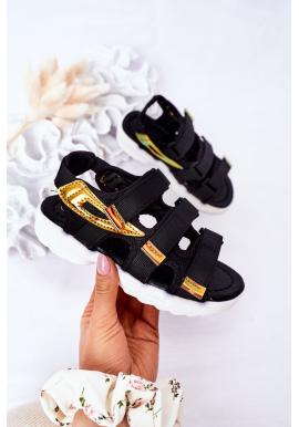 Štýlové detské športové sandále so suchým zipsom v čiernej farbe