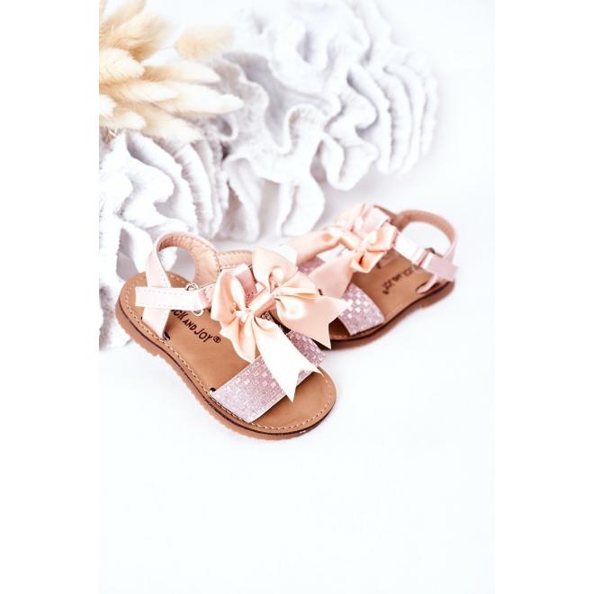 Módne detské sandále s mašličkou v ružovej farbe