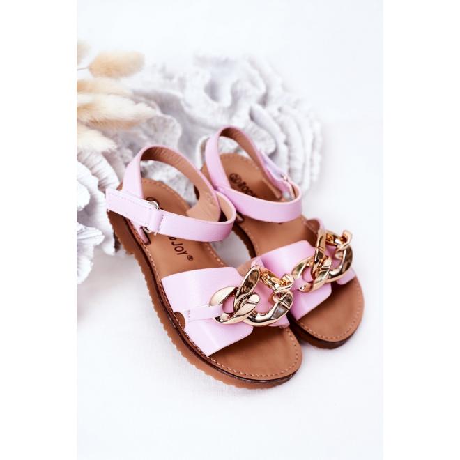 Módne detské sandále s retiazkou v ružovej farbe