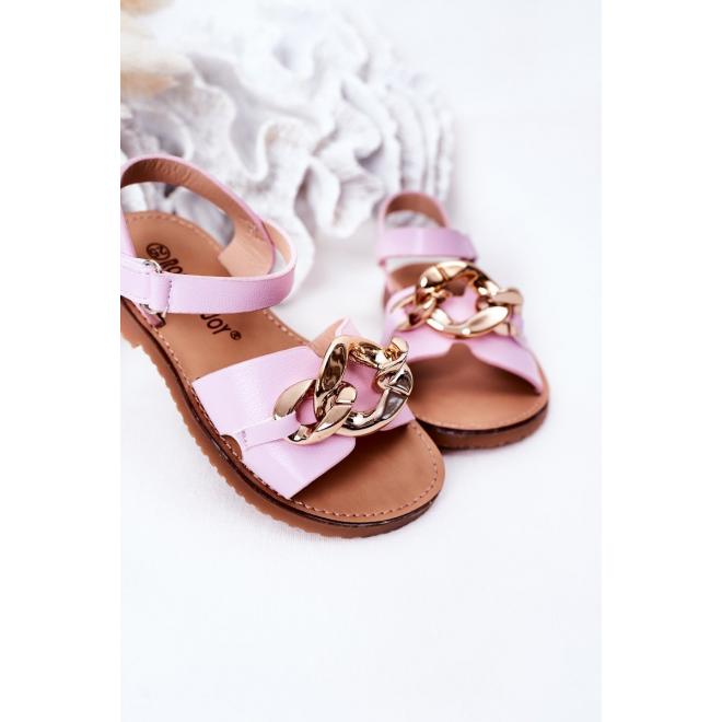 Módne detské sandále s retiazkou v ružovej farbe
