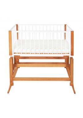 Drevená kolíska DREAMER Premium pre bábätka s oranžovým matracom - biely buk