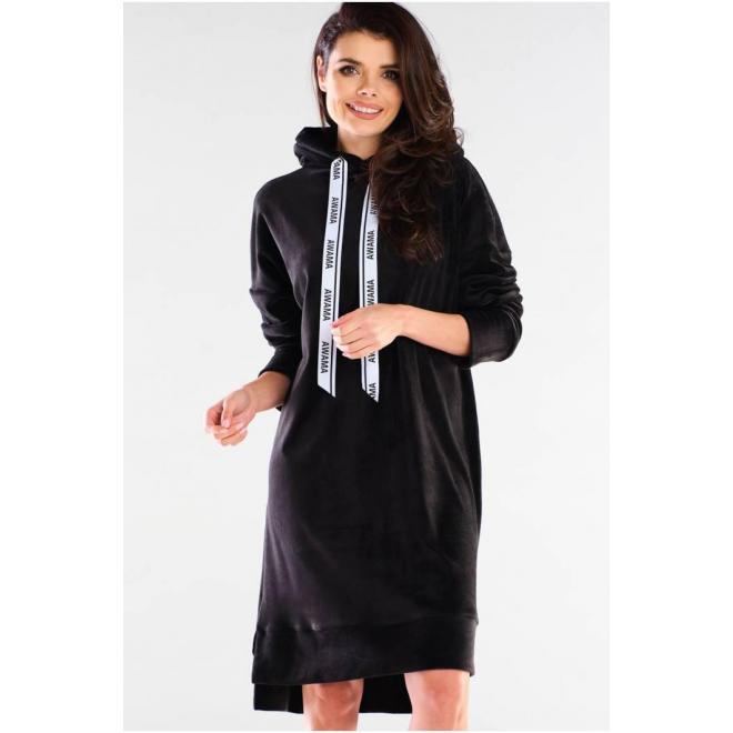Velúrové dámske šaty čiernej farby s dlhým rukávom