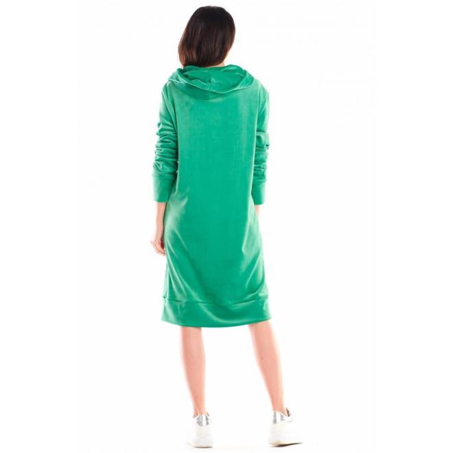 Dámske velúrové šaty s veľkým predným vreckom v zelenej farbe