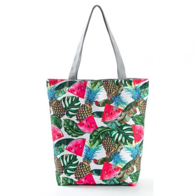 Plážová dámska taška s farebnou tropickou potlačou