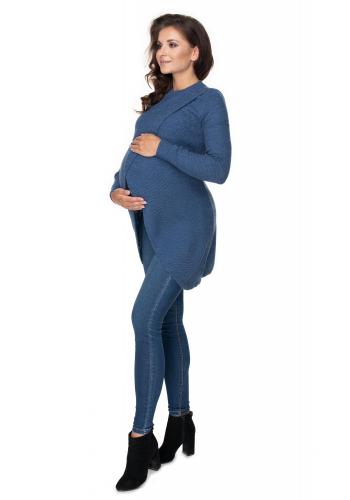 Tehotenský asymetrický sveter v modrej farbe