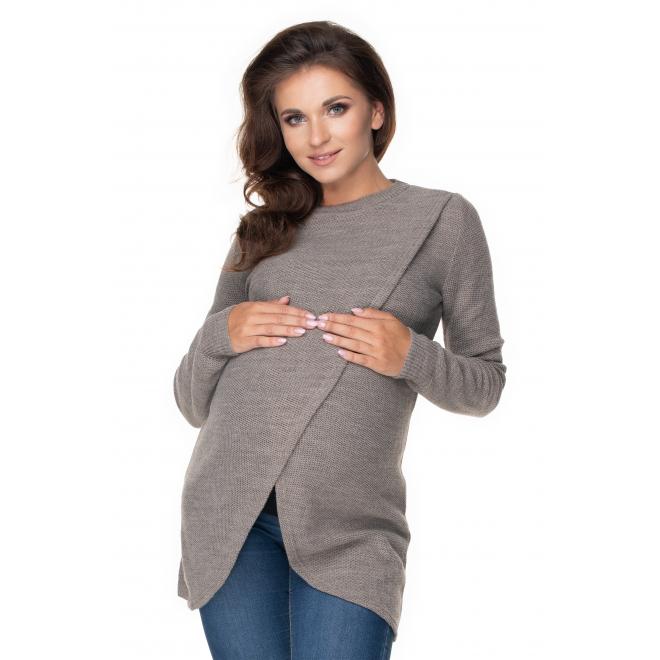 Capuccinový tehotenský asymetrický sveter