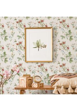 Krémová tapeta na stenu s kvetinovým motívom