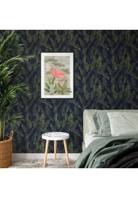 Čierna tapeta na stenu s motívom veľkých zelených listov