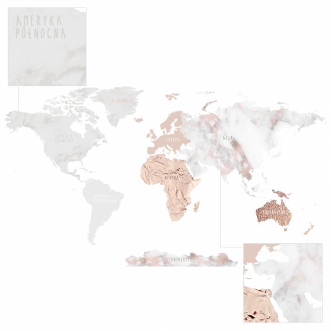 Nálepka na stenu v podobe mapy sveta s mramorovým motívom