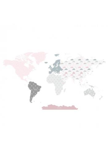 Nástenná nálepka v podobe mapy sveta v ružovej farbe