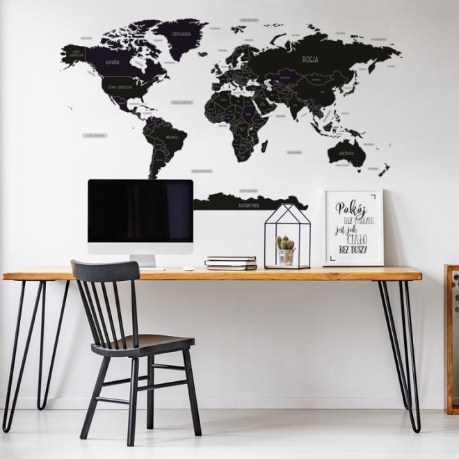 E-shop Čierna nálepka na stenu v podobe mapy sveta