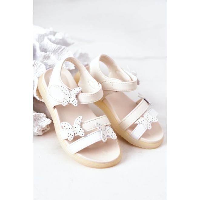 Letné sandále s ozdobnými motýlikmi v bielej farbe