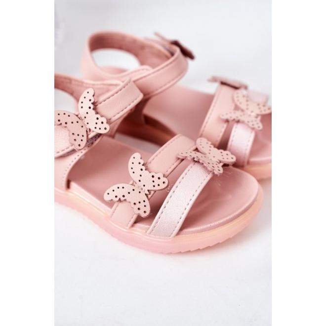 Módne ružové sandále s ozdobnými motýlikmi