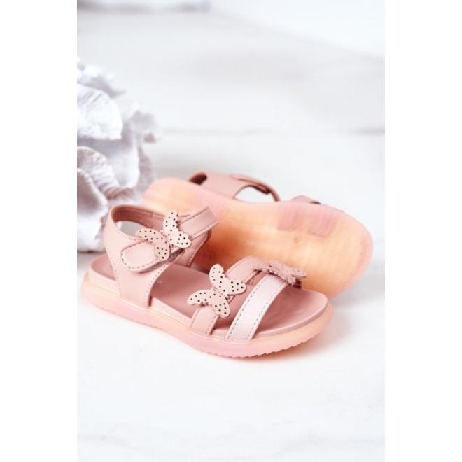 Módne ružové sandále s ozdobnými motýlikmi