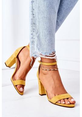 Semišové žlté sandále na opätku pre dámy