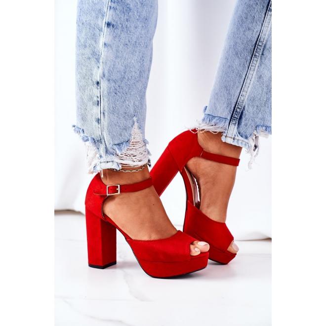 Červené sandále pre dámy na vysokom podpätku
