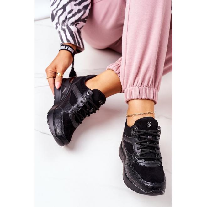 Čierne módne Sneakersy na klinovom podpätku pre dámy