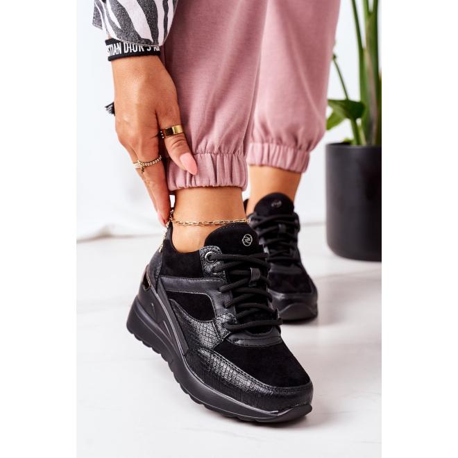 Čierne módne Sneakersy na klinovom podpätku pre dámy