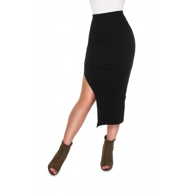 E-shop Dámska rebrovaná maxi sukňa s rázporkom v čiernej farbe