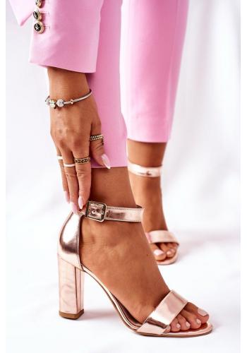 Elegantné dámske sandále ružovo-zlatej farby na stabilnom podpätku