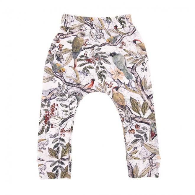 Detské bavlnené nohavice s gumičkou a s motívom ornitológie