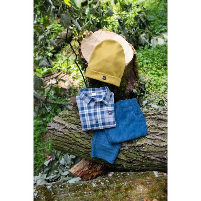 Menčestrové nohavice pre chlapca v tyrkysovej farbe