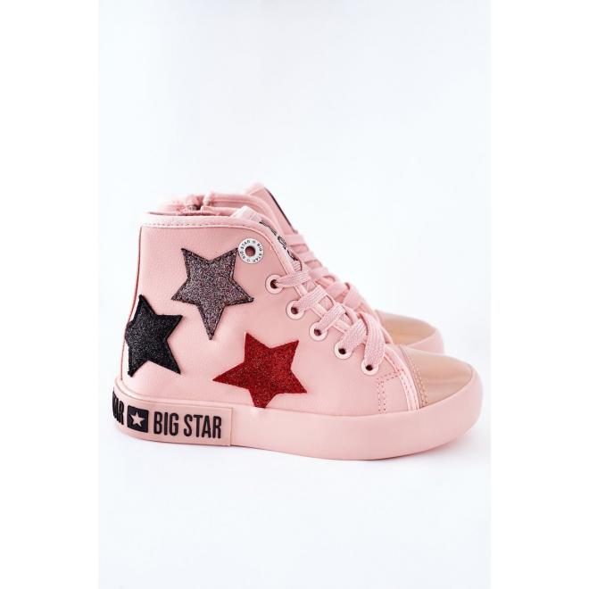 Dievčenské vysoké tramky Big Star s hviezdami v ružovej farbe
