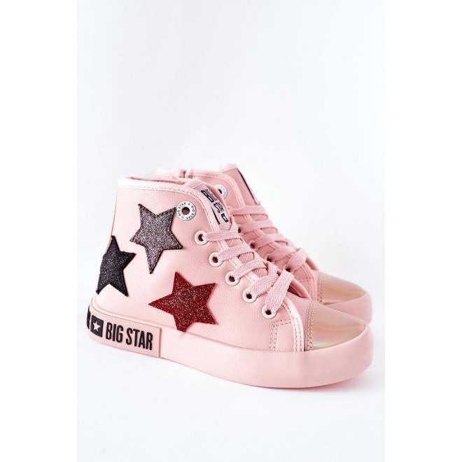 Dievčenské vysoké tramky Big Star s hviezdami v ružovej farbe