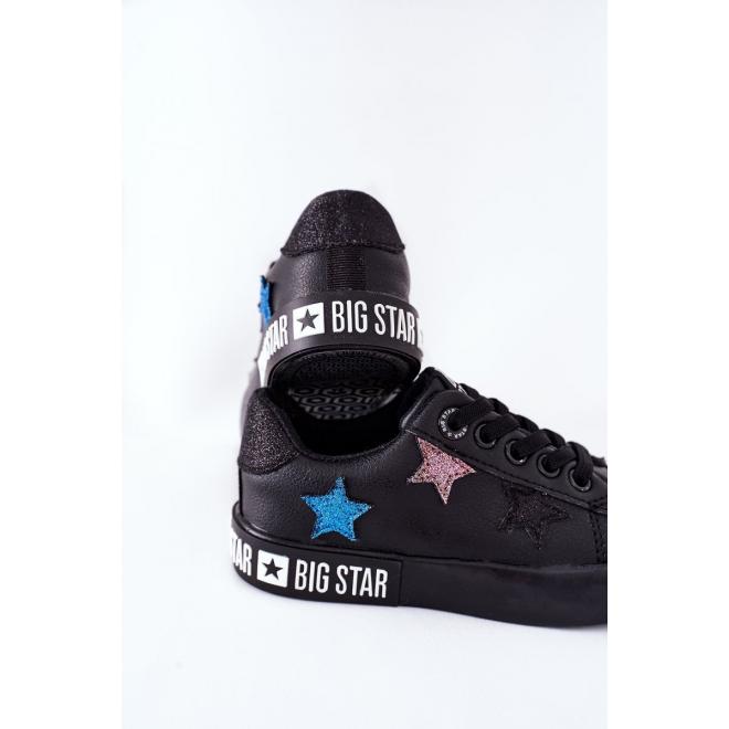 Dievčenské kožené tramky Big Star s hviezdami v čiernej farbe