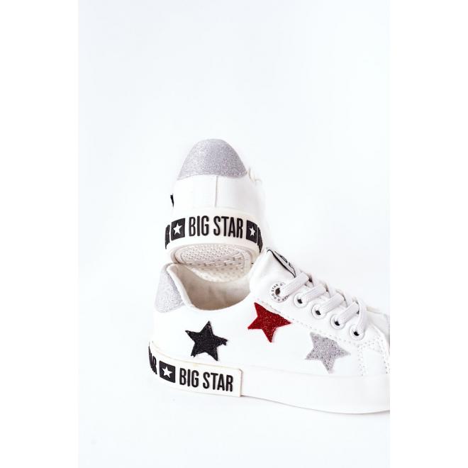 Kožené dievčenské tramky Big Star bielej farby s hviezdami