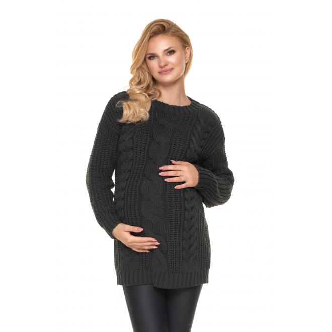 E-shop Grafitový pletený sveter pre tehotné