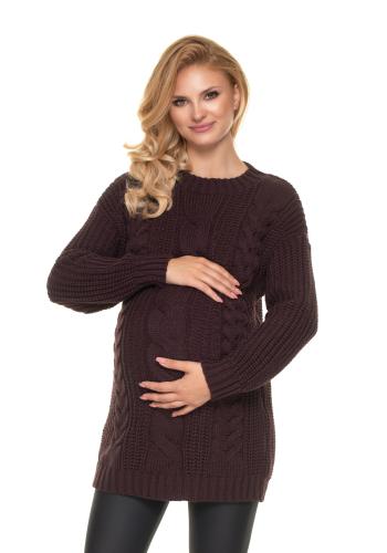 Teplý pletený sveter pre tehotné v hnedej farbe