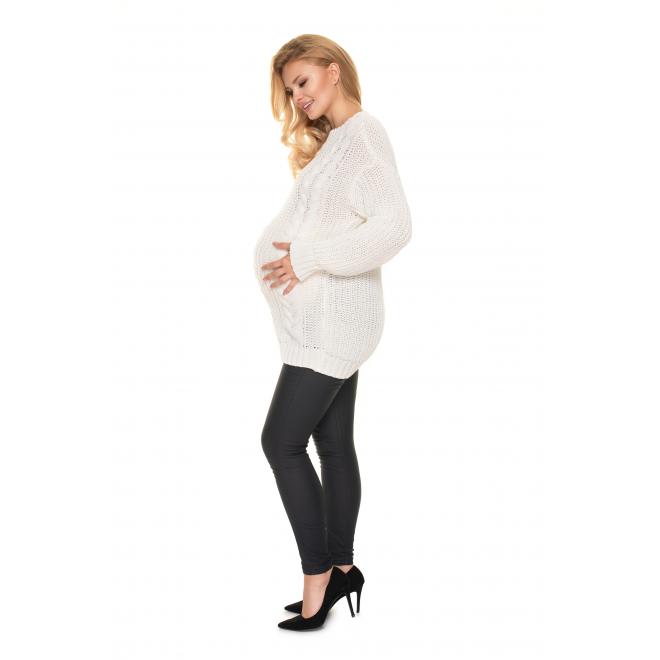 Tehotenský pletený sveter v krémovej farbe