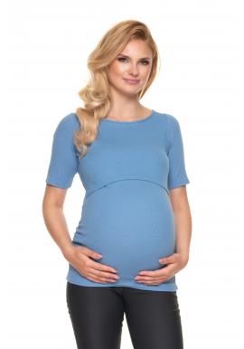 Modrá tehotenská a dojčiaca blúzka s krmným panelom