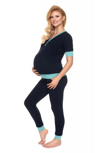 Tmavomodré tehotenské a dojčiace pyžamo s gombíkmi