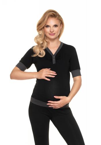 Tehotenské a dojčiace pyžamo s gombíkmi v čiernej farbe