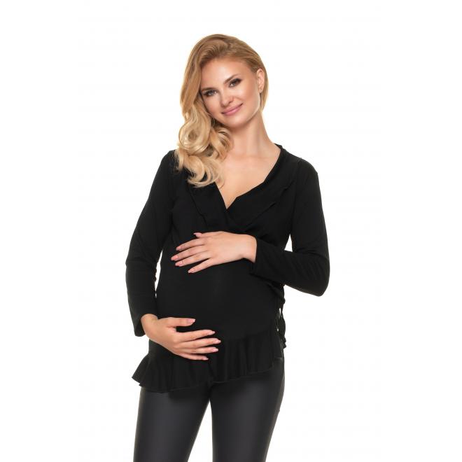 E-shop Čierna tehotenská a dojčiaca blúzka s volánmi