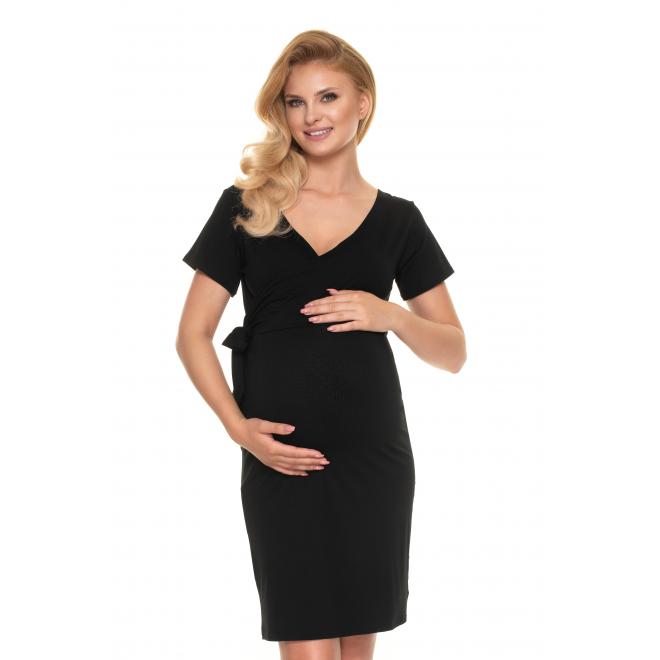 E-shop Čierne priliehavé tehotenské šaty s viazaním a výstrihom v tvare V