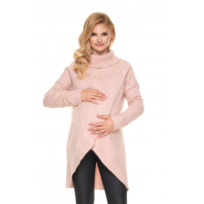 E-shop Ružový tehotenský asymetrický sveter s rolákom