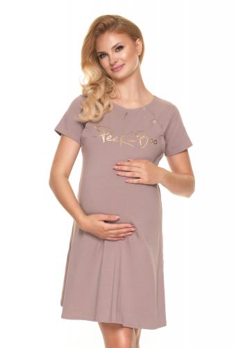 Tehotenská a dojčiaca nočná košeľa v béžovej farbe s nápisom