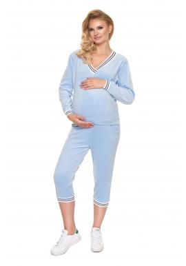 Tehotenská velúrová súprava na spanie v modrej farbe