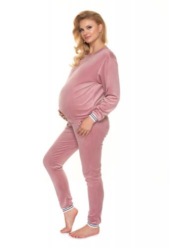 Dámska velúrová nočná súprava v ružovej farbe pre tehotné