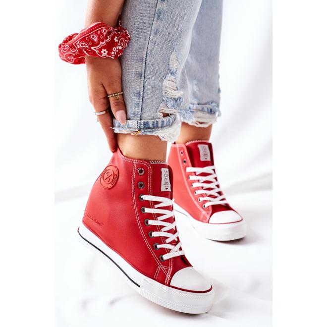 Červené kožené Sneakersy na klínovom podpätku pre dámy