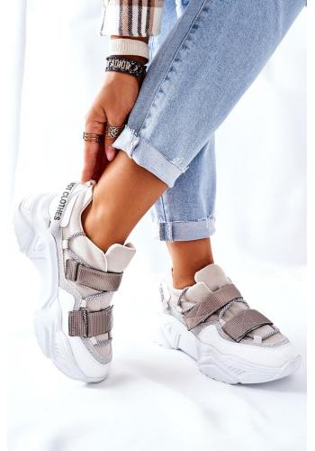 Biele dámske Sneakersy so strieborným suchým zipsom