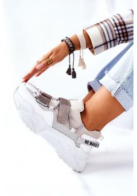 Biele dámske Sneakersy so strieborným suchým zipsom
